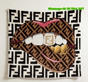 Fendi FF Monogram Lips Gold Teeth Flannel Sofa Throw Blanket Luxury Designer IMG_9337